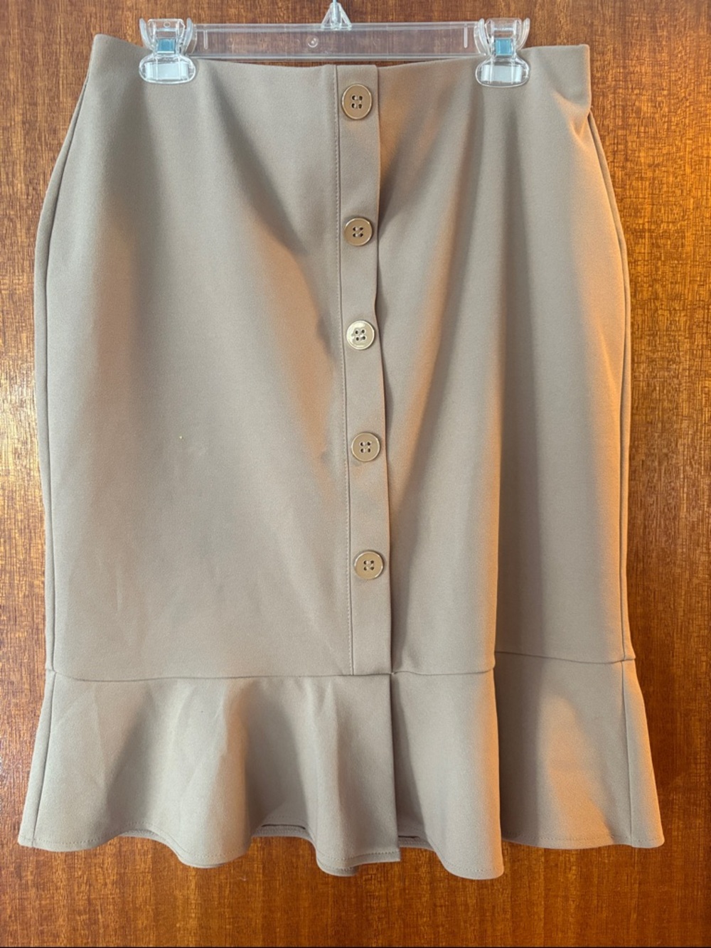 New York Clothing Co. Button-Front Ruffle Hem Midi Skirt - Taupe